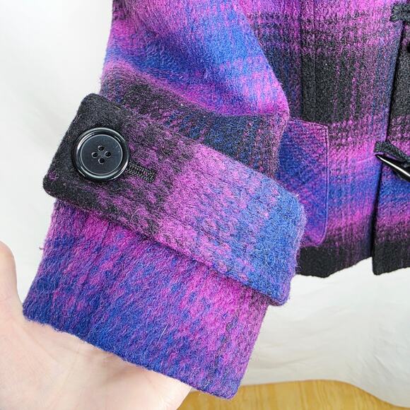 Coldwater Creek Purple & Black Plaid Toggle Button Wool Blend  Jacket Size 14 - Picture 7 of 16